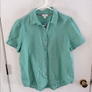 Sundance aqua short sleeve linen button down shirt Size Large